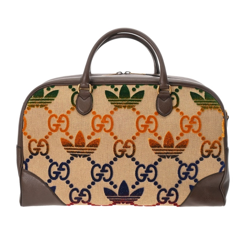 GUCCI Adidas Collaboration Sale Beige Tan Multicolor Canvas Leather Boston Bag